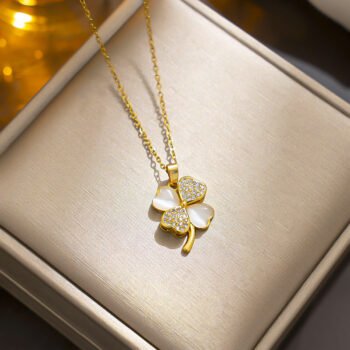 Four-Leaf Clover Necklace – Full Diamond Titanium Steel | Luxury Style